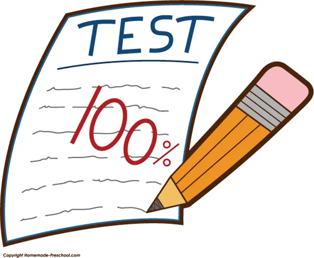 cartoon graphic of a test with a pencil and 100% written on it
