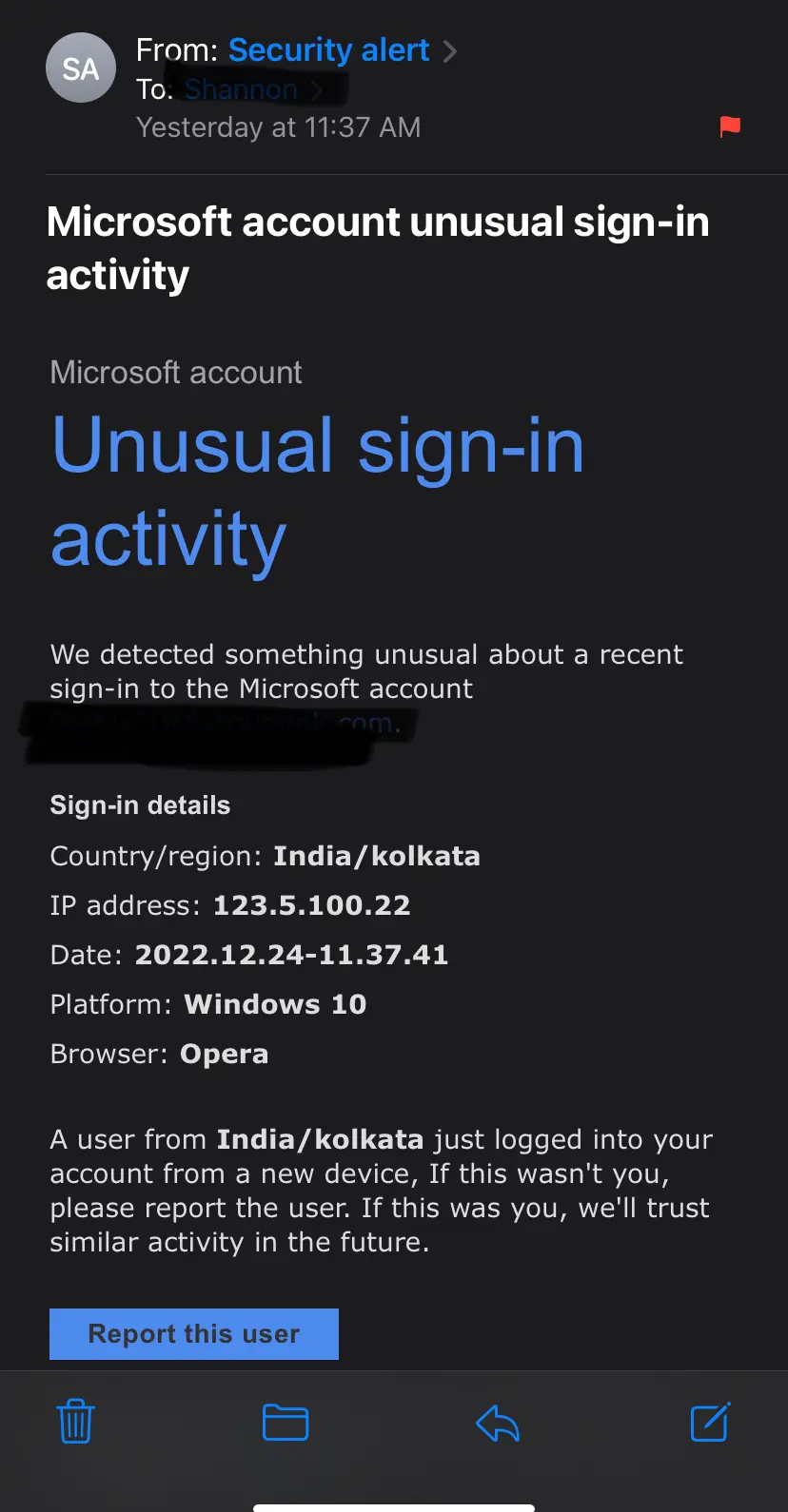 fake microsoft alert email
